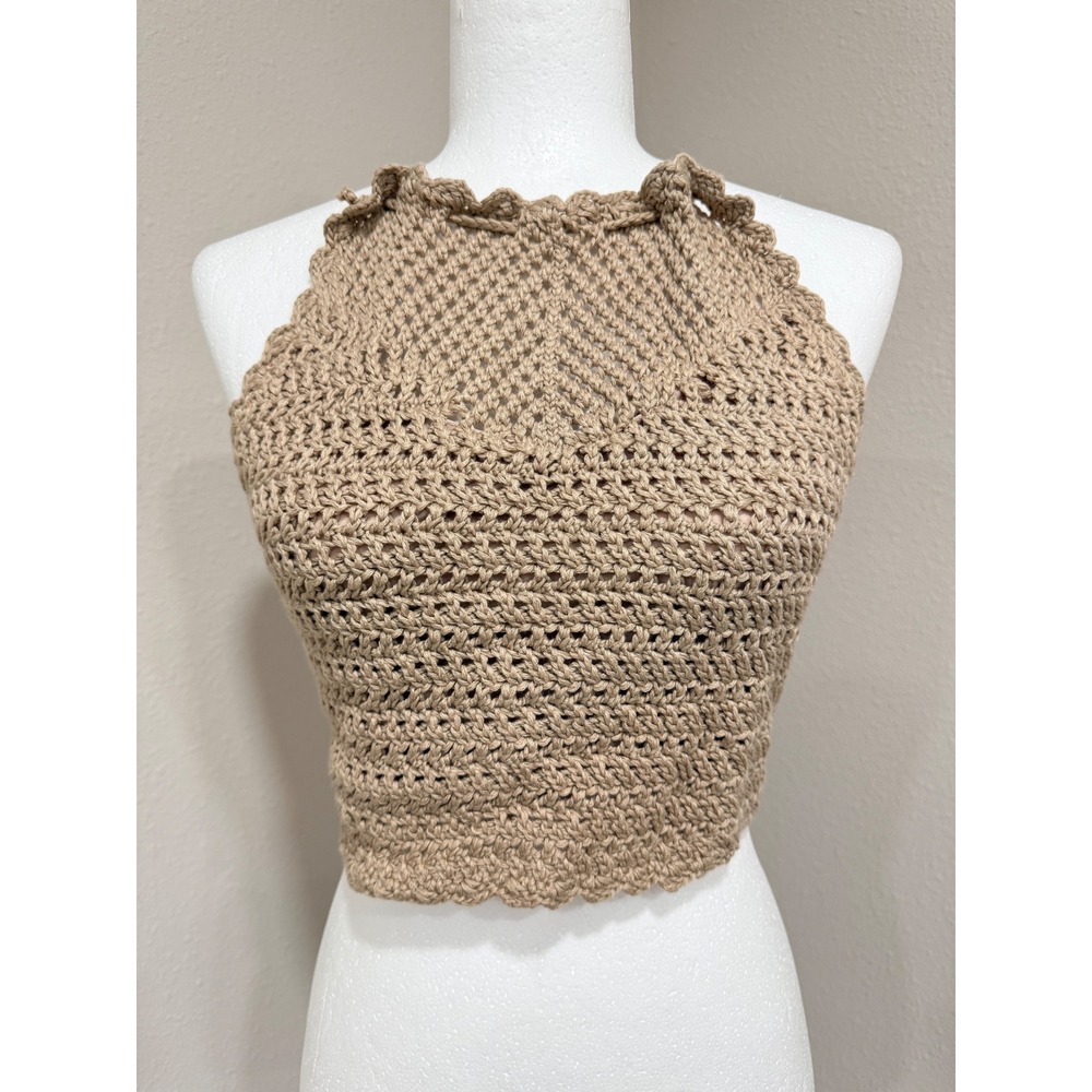 Crochet Halter Top Tan Festival, Coastal, Beach Size Medium - Picture 1 of 8